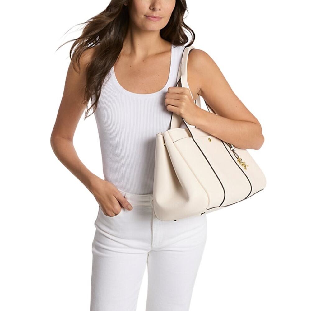 MICHAEL KORS $358 Romee Large Pebbled Leather Cream Tote Bag